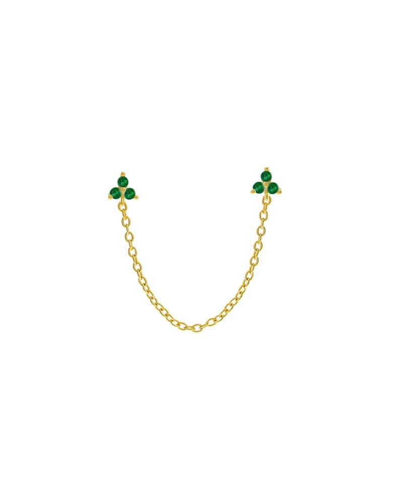 Front of a size One Size Double Trio Cluster Chain Stud Earring Emerald Green One Size Single in Emerald Green by By Adina Eden. | dia_product_style_image_id:292415